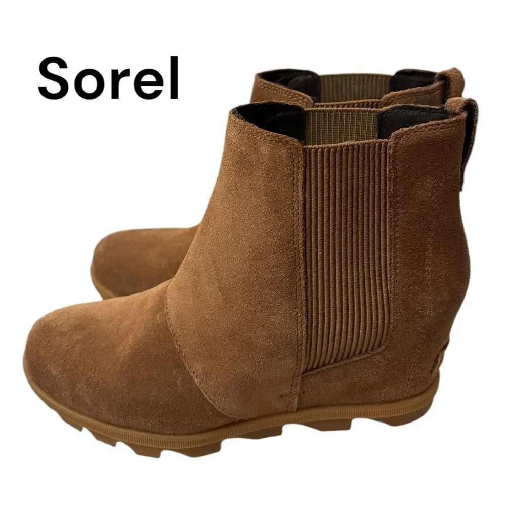 SOREL Joan of Arctic Wedge II Women's Chelsea Camel Brown Suede Boots Booties 10